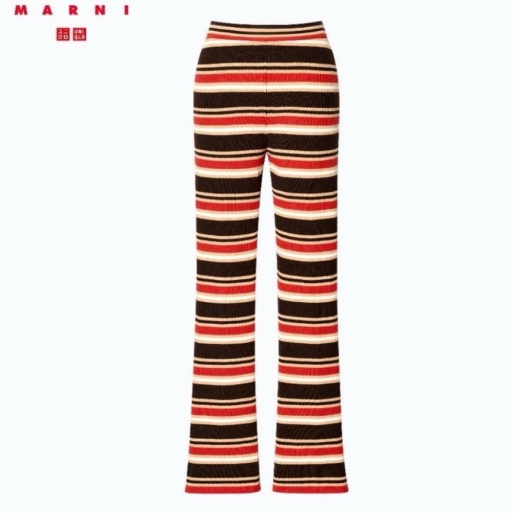 NWT Marni x Uniqlo Multicolor Red Orange Brown Striped Flare Pants Size M